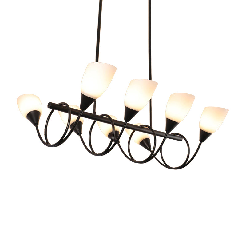 Black Cup Shape Chandelier Light Vintage 6/8/10 Lights White Glass Led Pendant Lamp Kit with Linear Design Clearhalo 'Ceiling Lights' 'Chandeliers' 'Modern Chandeliers' 'Modern' Lighting' 143156