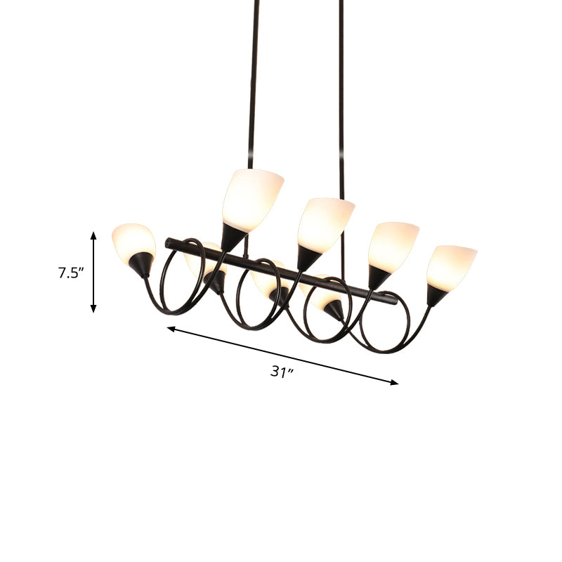 Black Cup Shape Chandelier Light Vintage 6/8/10 Lights White Glass Led Pendant Lamp Kit with Linear Design Clearhalo 'Ceiling Lights' 'Chandeliers' 'Modern Chandeliers' 'Modern' Lighting' 143157