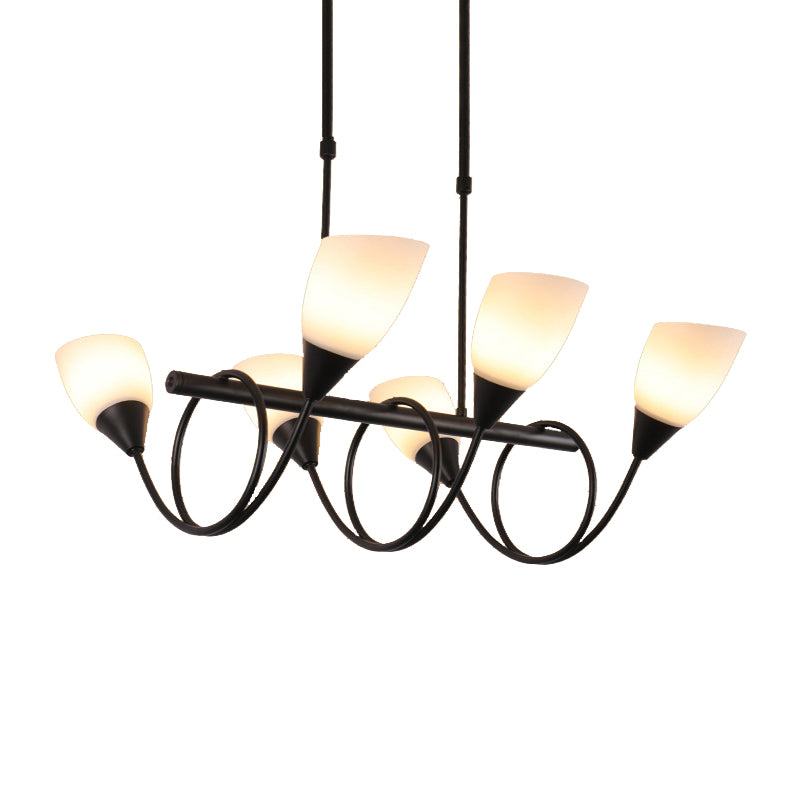 Black Cup Shape Chandelier Light Vintage 6/8/10 Lights White Glass Led Pendant Lamp Kit with Linear Design Clearhalo 'Ceiling Lights' 'Chandeliers' 'Modern Chandeliers' 'Modern' Lighting' 143160