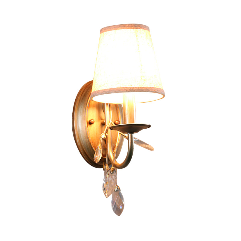 Gold Cone Wall Mounted Lighting Contemporary Fabric Shade 1/2-Bulb Sconce Light Fixture with Crystal Drop Clearhalo 'Modern wall lights' 'Modern' 'Wall Lamps & Sconces' 'Wall Lights' Lighting' 1431622