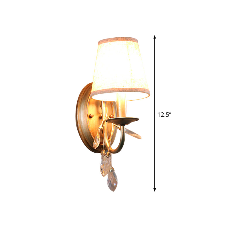 Gold Cone Wall Mounted Lighting Contemporary Fabric Shade 1/2-Bulb Sconce Light Fixture with Crystal Drop Clearhalo 'Modern wall lights' 'Modern' 'Wall Lamps & Sconces' 'Wall Lights' Lighting' 1431623