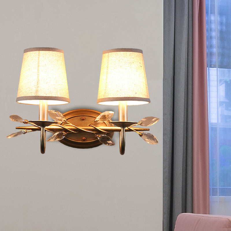 Gold Cone Wall Mounted Lighting Contemporary Fabric Shade 1/2-Bulb Sconce Light Fixture with Crystal Drop Clearhalo 'Modern wall lights' 'Modern' 'Wall Lamps & Sconces' 'Wall Lights' Lighting' 1431625