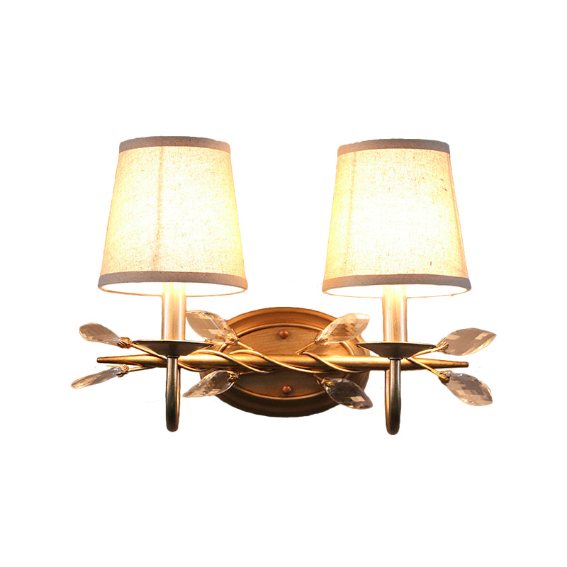 Gold Cone Wall Mounted Lighting Contemporary Fabric Shade 1/2-Bulb Sconce Light Fixture with Crystal Drop Clearhalo 'Modern wall lights' 'Modern' 'Wall Lamps & Sconces' 'Wall Lights' Lighting' 1431627