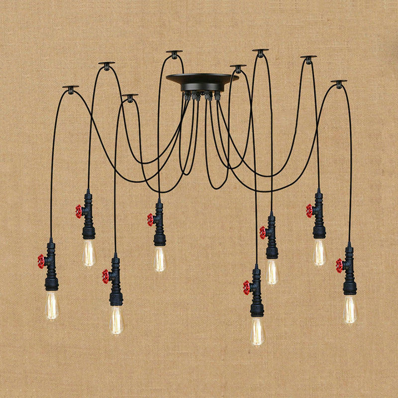 Black 2/3 Lights Pendant Lamp Industrial Style Metal Swag Ceiling Fixture with Pipe Design and Valve for Kitchen Clearhalo 'Art Deco Pendants' 'Black' 'Cast Iron' 'Ceiling Lights' 'Ceramic' 'Crystal' 'Industrial Pendants' 'Industrial' 'Metal' 'Middle Century Pendants' 'Pendant Lights' 'Pendants' 'Rustic Pendants' 'Tiffany' Lighting' 1431632