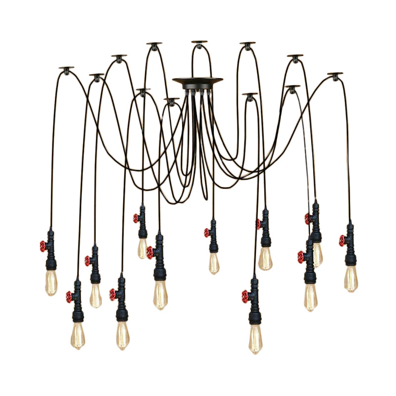Black 2/3 Lights Pendant Lamp Industrial Style Metal Swag Ceiling Fixture with Pipe Design and Valve for Kitchen Clearhalo 'Art Deco Pendants' 'Black' 'Cast Iron' 'Ceiling Lights' 'Ceramic' 'Crystal' 'Industrial Pendants' 'Industrial' 'Metal' 'Middle Century Pendants' 'Pendant Lights' 'Pendants' 'Rustic Pendants' 'Tiffany' Lighting' 1431640