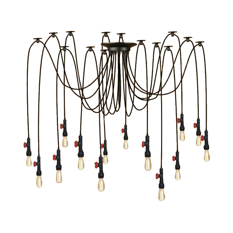 Black 2/3 Lights Pendant Lamp Industrial Style Metal Swag Ceiling Fixture with Pipe Design and Valve for Kitchen Clearhalo 'Art Deco Pendants' 'Black' 'Cast Iron' 'Ceiling Lights' 'Ceramic' 'Crystal' 'Industrial Pendants' 'Industrial' 'Metal' 'Middle Century Pendants' 'Pendant Lights' 'Pendants' 'Rustic Pendants' 'Tiffany' Lighting' 1431645