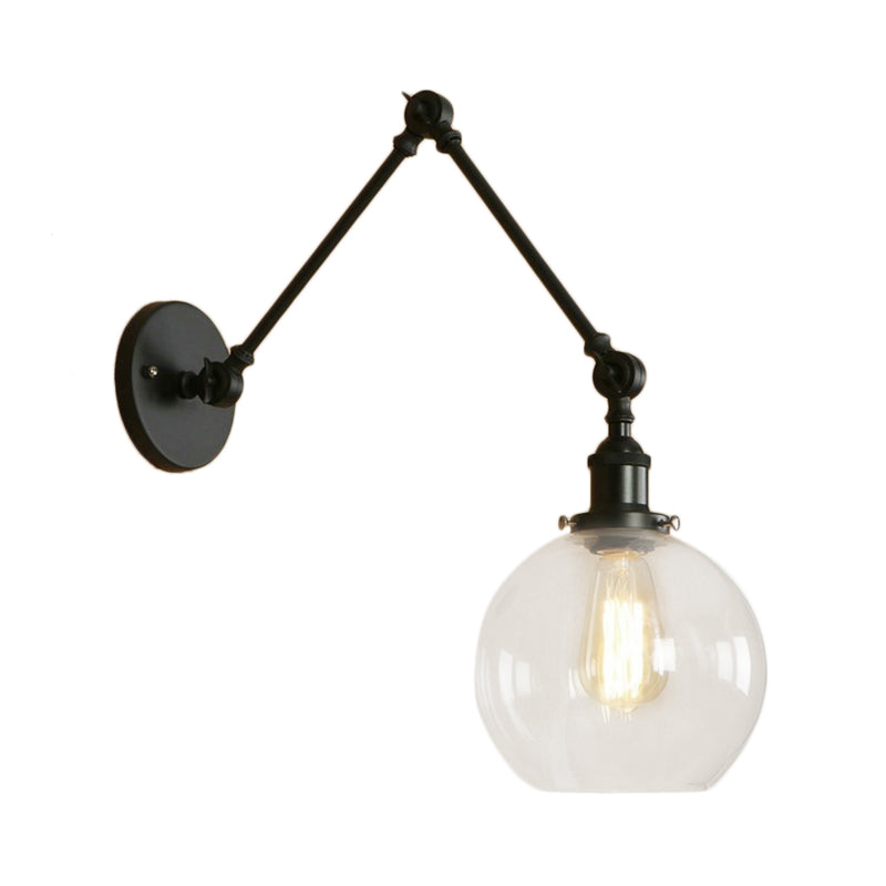 One Bulb Wall Light with Globe Shade Clear Glass Industrial Bedroom Sconce Lighting Fixture in Black/Antique Brass/Rust Clearhalo 'Cast Iron' 'Glass' 'Industrial wall lights' 'Industrial' 'Middle century wall lights' 'Modern' 'Tiffany' 'Traditional wall lights' 'Wall Lamps & Sconces' 'Wall Lights' Lighting' 143170