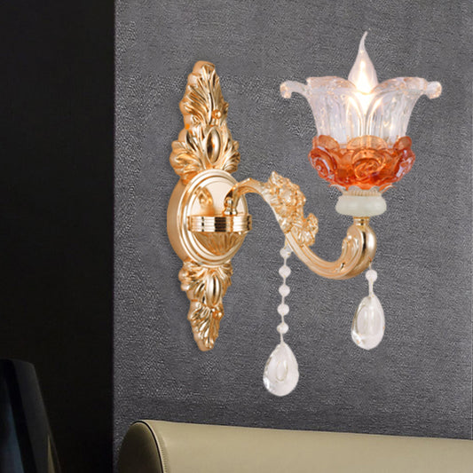 1/2-Light Blossom Wall Mount Lamp Modern Style Clear Crystal Wall Lighting in Gold for Staircase 1.0 Gold Clearhalo 'Modern wall lights' 'Modern' 'Wall Lamps & Sconces' 'Wall Lights' Lighting' 1431710