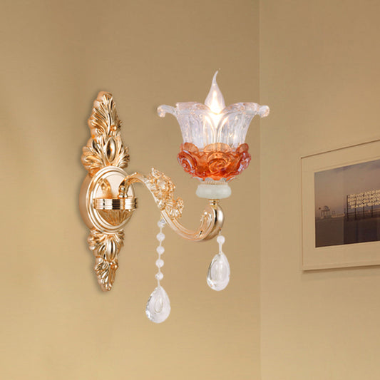 1/2-Light Blossom Wall Mount Lamp Modern Style Clear Crystal Wall Lighting in Gold for Staircase Clearhalo 'Modern wall lights' 'Modern' 'Wall Lamps & Sconces' 'Wall Lights' Lighting' 1431711