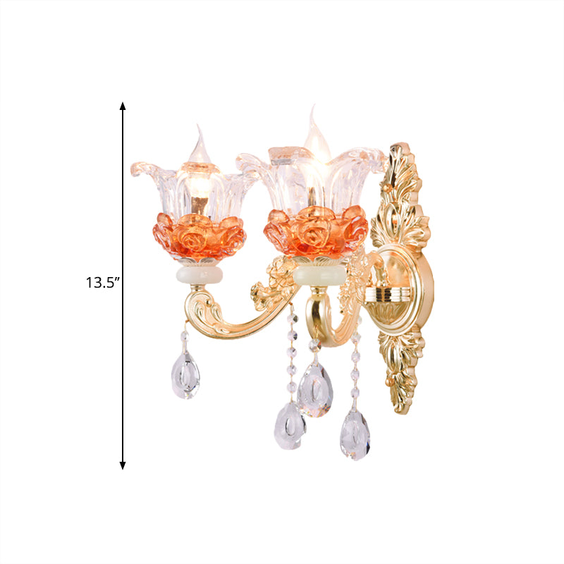 1/2-Light Blossom Wall Mount Lamp Modern Style Clear Crystal Wall Lighting in Gold for Staircase Clearhalo 'Modern wall lights' 'Modern' 'Wall Lamps & Sconces' 'Wall Lights' Lighting' 1431718
