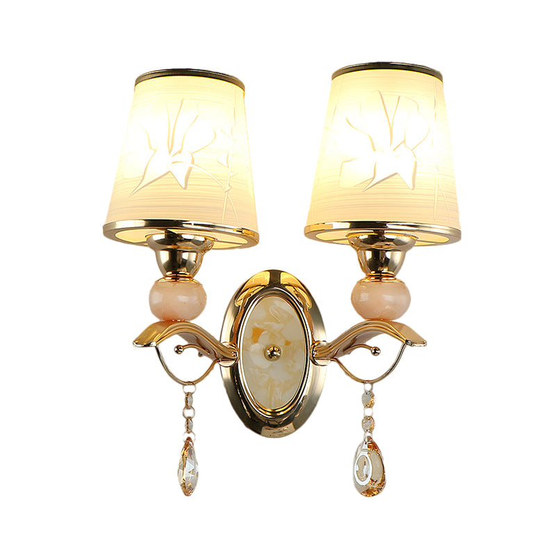 Amber Glass Tapered Wall Mounted Light Contemporary 1/2-Head Wall Lamp in Gold with Crystal Droplet Clearhalo 'Modern wall lights' 'Modern' 'Wall Lamps & Sconces' 'Wall Lights' Lighting' 1431733