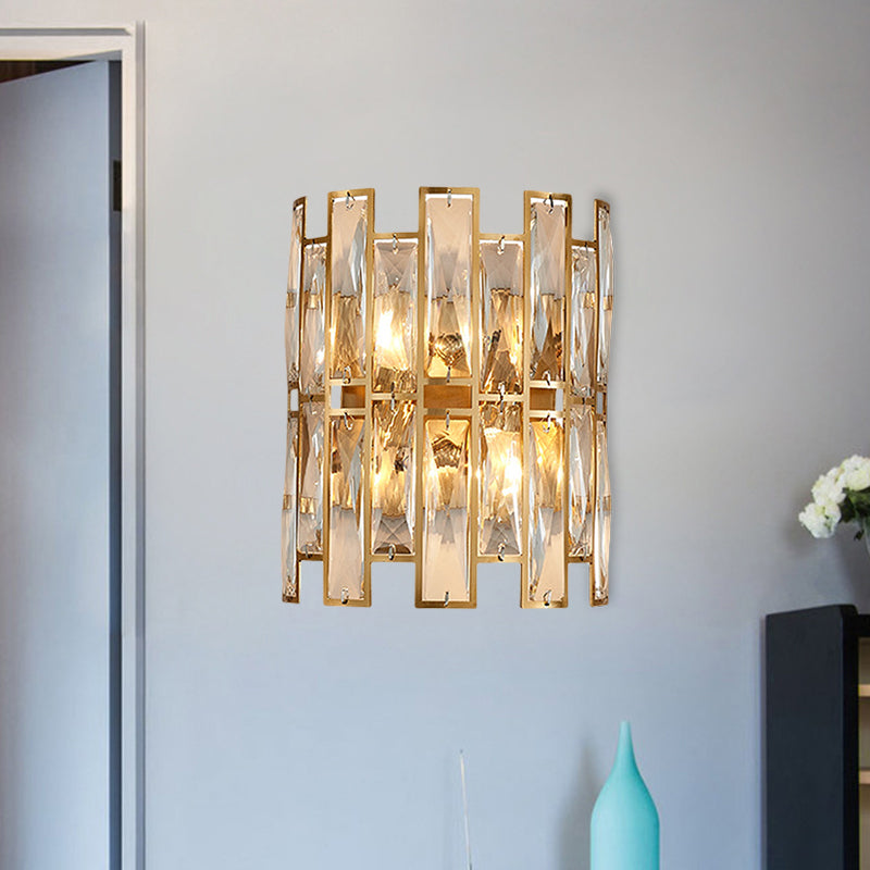 Cylinder Surface Wall Sconce Modern Crystal Rectangle 11"/17" Wide 2/4 Lights Gold Wall Mounted Lighting Clearhalo 'Modern wall lights' 'Modern' 'Wall Lamps & Sconces' 'Wall Lights' Lighting' 1431748