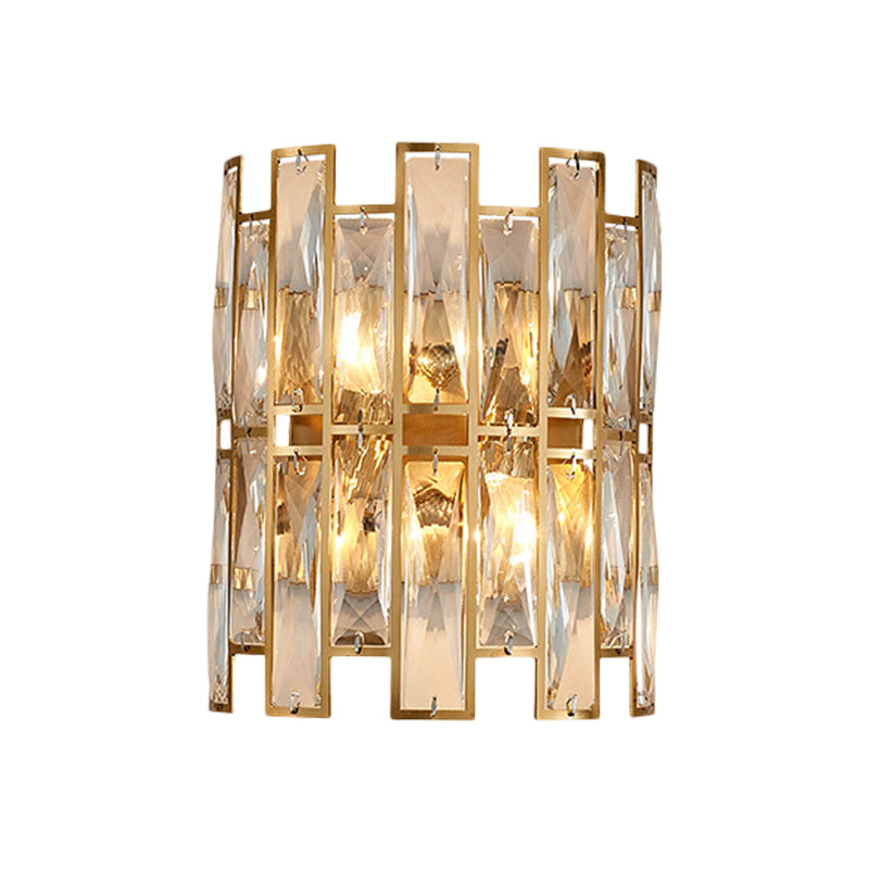 Cylinder Surface Wall Sconce Modern Crystal Rectangle 11"/17" Wide 2/4 Lights Gold Wall Mounted Lighting Clearhalo 'Modern wall lights' 'Modern' 'Wall Lamps & Sconces' 'Wall Lights' Lighting' 1431749