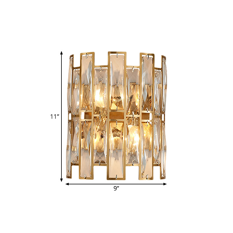 Cylinder Surface Wall Sconce Modern Crystal Rectangle 11"/17" Wide 2/4 Lights Gold Wall Mounted Lighting Clearhalo 'Modern wall lights' 'Modern' 'Wall Lamps & Sconces' 'Wall Lights' Lighting' 1431750