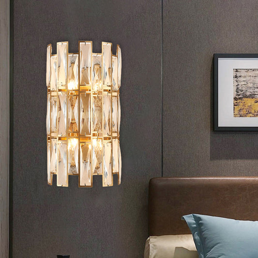 Cylinder Surface Wall Sconce Modern Crystal Rectangle 11"/17" Wide 2/4 Lights Gold Wall Mounted Lighting Gold 17" Clearhalo 'Modern wall lights' 'Modern' 'Wall Lamps & Sconces' 'Wall Lights' Lighting' 1431751