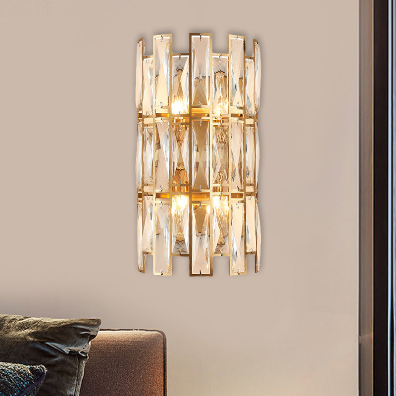 Cylinder Surface Wall Sconce Modern Crystal Rectangle 11"/17" Wide 2/4 Lights Gold Wall Mounted Lighting Clearhalo 'Modern wall lights' 'Modern' 'Wall Lamps & Sconces' 'Wall Lights' Lighting' 1431752