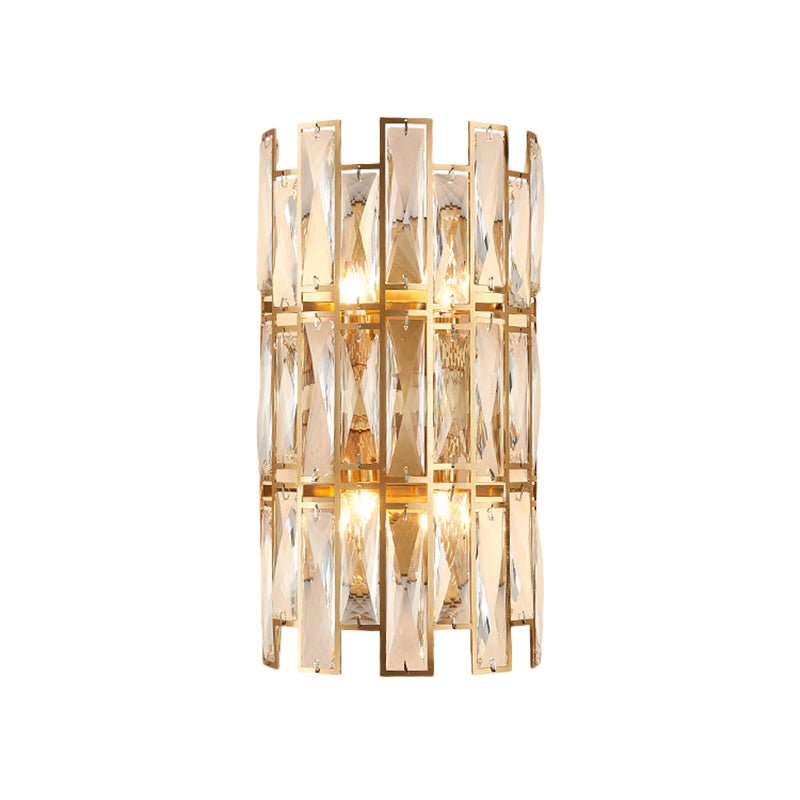 Cylinder Surface Wall Sconce Modern Crystal Rectangle 11"/17" Wide 2/4 Lights Gold Wall Mounted Lighting Clearhalo 'Modern wall lights' 'Modern' 'Wall Lamps & Sconces' 'Wall Lights' Lighting' 1431754