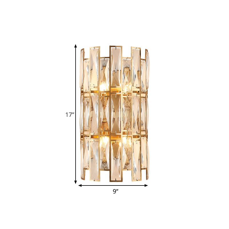 Cylinder Surface Wall Sconce Modern Crystal Rectangle 11"/17" Wide 2/4 Lights Gold Wall Mounted Lighting Clearhalo 'Modern wall lights' 'Modern' 'Wall Lamps & Sconces' 'Wall Lights' Lighting' 1431755