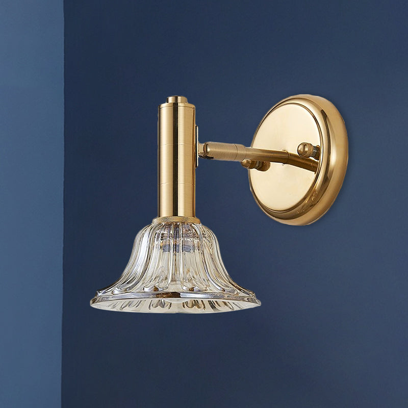 Flared Wall Mount Lighting Contemporary Clear Crystal Glass 1-Light Gold Wall Lamp for Bedside Clearhalo 'Modern wall lights' 'Modern' 'Wall Lamps & Sconces' 'Wall Lights' Lighting' 1431757