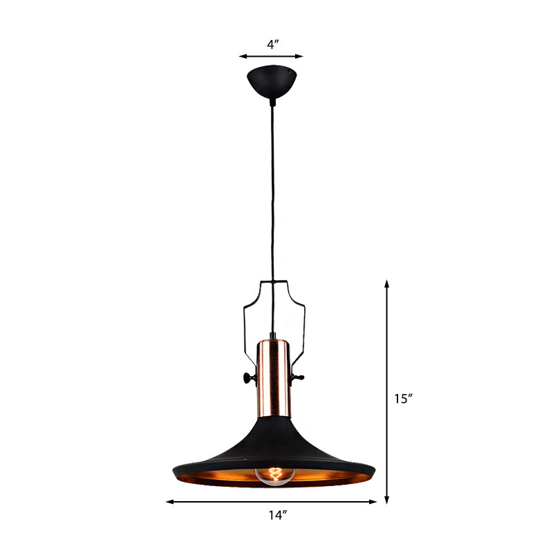 1 Bulb Pendant Light with Cone/Urn/Flared Shade and Adjustable Cord Metallic Hanging Ceiling Light in Black Clearhalo 'Ceiling Lights' 'Modern Pendants' 'Modern' 'Pendant Lights' 'Pendants' Lighting' 143179