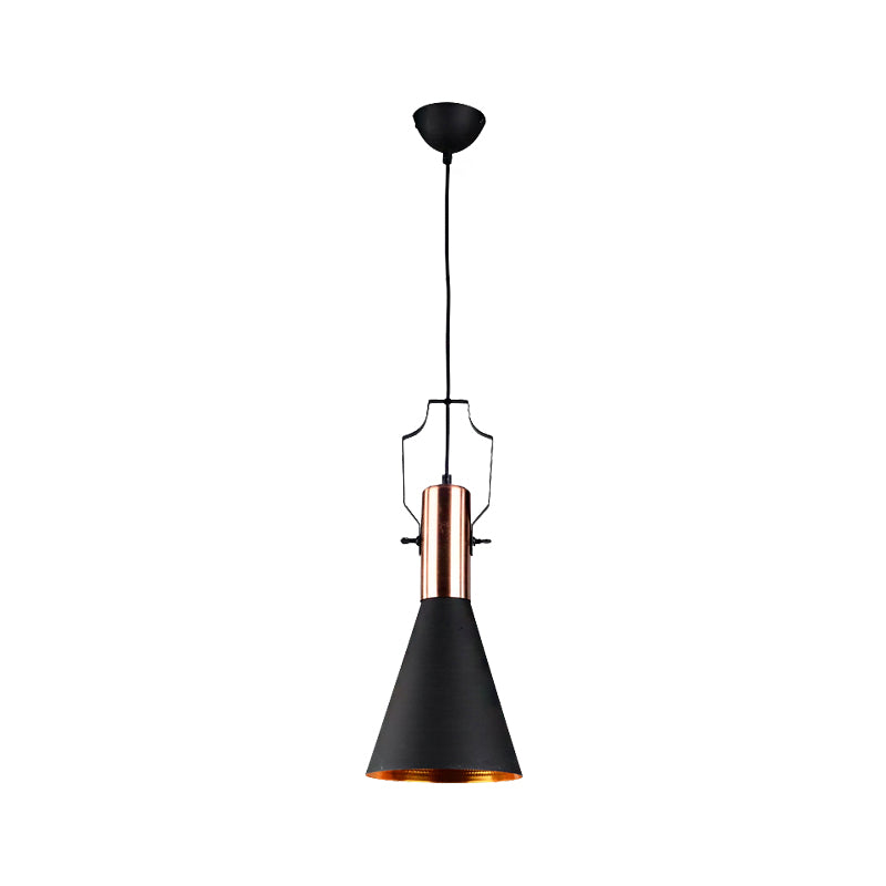 1 Bulb Pendant Light with Cone/Urn/Flared Shade and Adjustable Cord Metallic Hanging Ceiling Light in Black Clearhalo 'Ceiling Lights' 'Modern Pendants' 'Modern' 'Pendant Lights' 'Pendants' Lighting' 143182