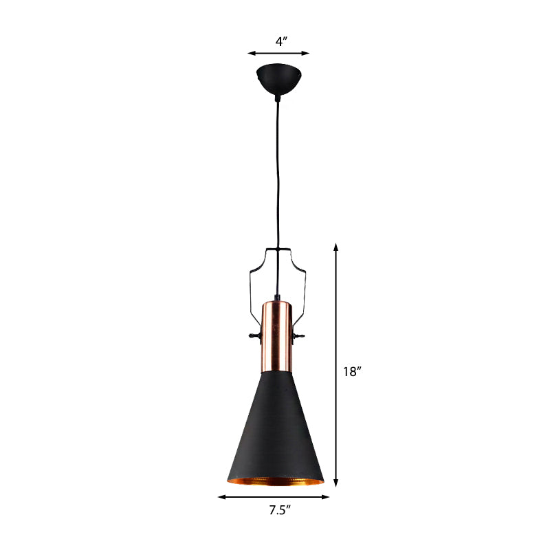 1 Bulb Pendant Light with Cone/Urn/Flared Shade and Adjustable Cord Metallic Hanging Ceiling Light in Black Clearhalo 'Ceiling Lights' 'Modern Pendants' 'Modern' 'Pendant Lights' 'Pendants' Lighting' 143183