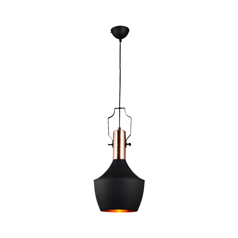 1 Bulb Pendant Light with Cone/Urn/Flared Shade and Adjustable Cord Metallic Hanging Ceiling Light in Black Clearhalo 'Ceiling Lights' 'Modern Pendants' 'Modern' 'Pendant Lights' 'Pendants' Lighting' 143186