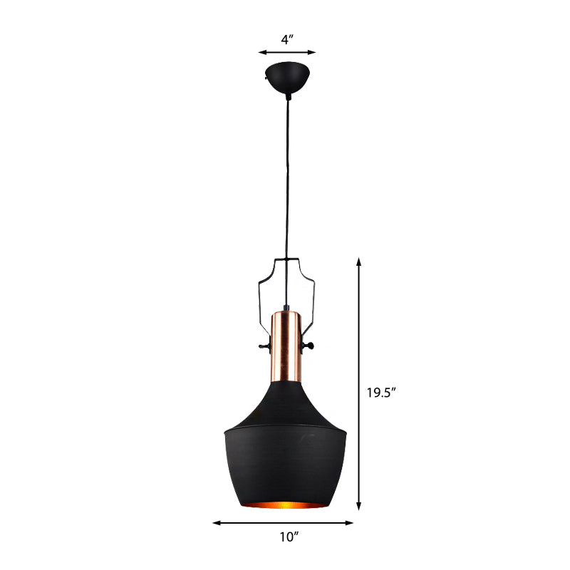 1 Bulb Pendant Light with Cone/Urn/Flared Shade and Adjustable Cord Metallic Hanging Ceiling Light in Black Clearhalo 'Ceiling Lights' 'Modern Pendants' 'Modern' 'Pendant Lights' 'Pendants' Lighting' 143187