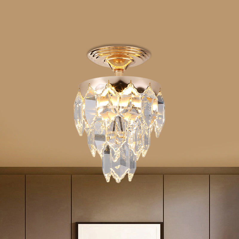 3-Tier Crystal Rod Drop Lamp Modern Style 2 Lights Foyer Ceiling Chandelier in Gold Clearhalo 'Ceiling Lights' 'Chandeliers' 'Modern Chandeliers' 'Modern' Lighting' 1431941