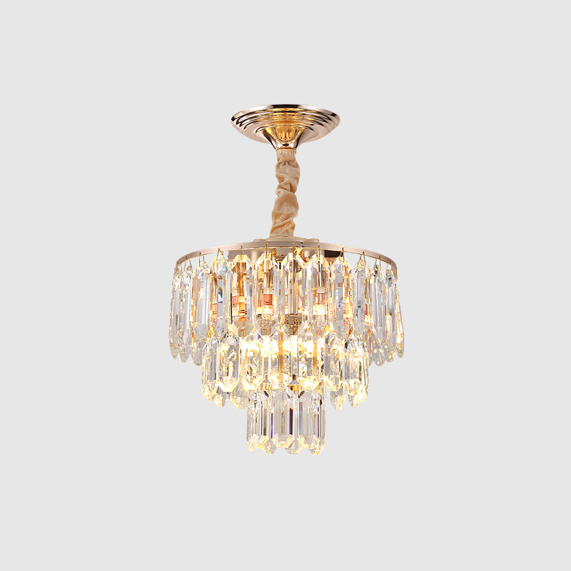 3-Tier Crystal Rod Drop Lamp Modern Style 2 Lights Foyer Ceiling Chandelier in Gold Clearhalo 'Ceiling Lights' 'Chandeliers' 'Modern Chandeliers' 'Modern' Lighting' 1431952