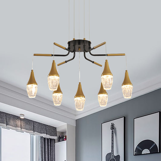 7/13/16-Head LED Chandelier Postmodern Burst Design Crystal Raindrop Ceiling Light in Gold 7 Gold Clearhalo 'Ceiling Lights' 'Chandeliers' 'Modern Chandeliers' 'Modern' Lighting' 1431993