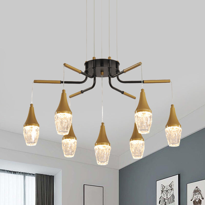 7/13/16-Head LED Chandelier Postmodern Burst Design Crystal Raindrop Ceiling Light in Gold Clearhalo 'Ceiling Lights' 'Chandeliers' 'Modern Chandeliers' 'Modern' Lighting' 1431994