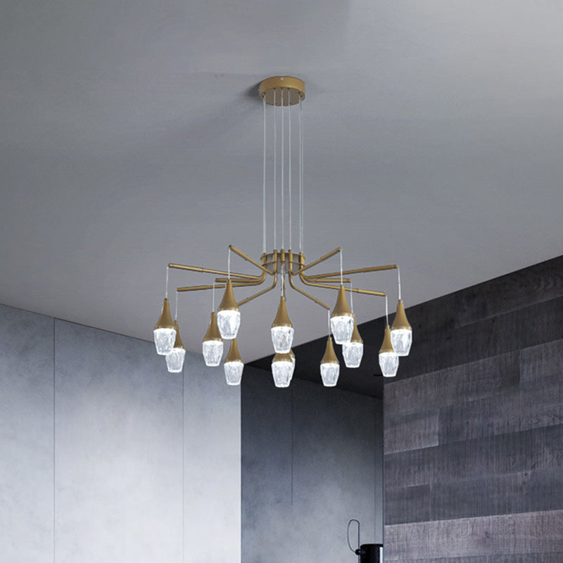 7/13/16-Head LED Chandelier Postmodern Burst Design Crystal Raindrop Ceiling Light in Gold Clearhalo 'Ceiling Lights' 'Chandeliers' 'Modern Chandeliers' 'Modern' Lighting' 1431998