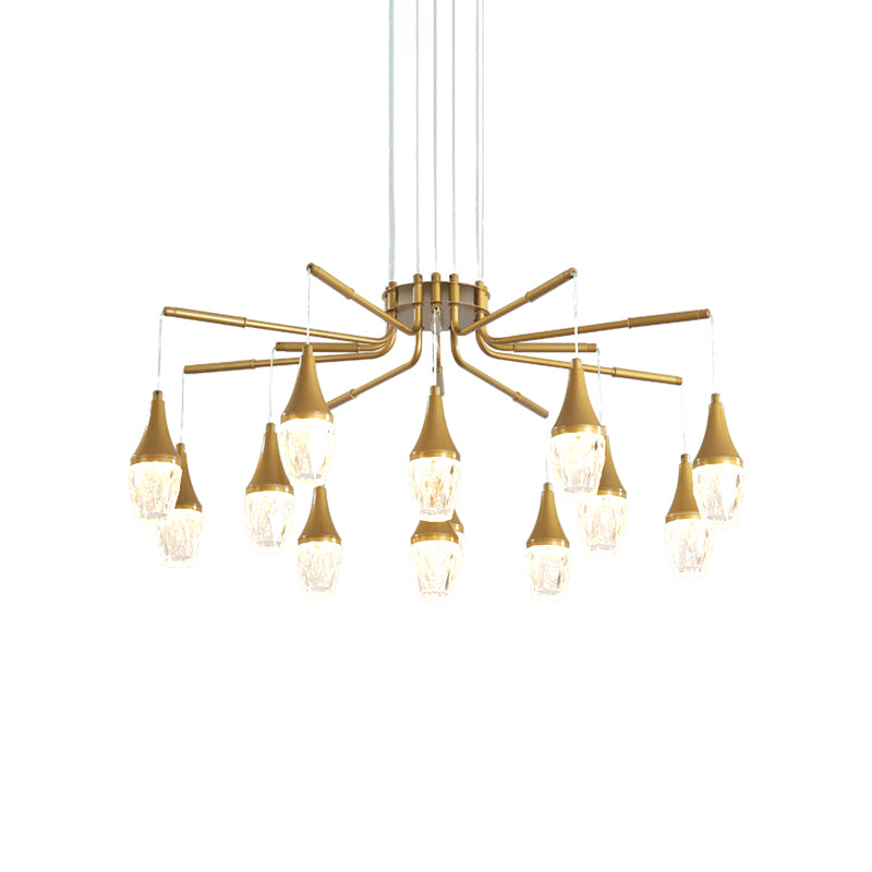 7/13/16-Head LED Chandelier Postmodern Burst Design Crystal Raindrop Ceiling Light in Gold Clearhalo 'Ceiling Lights' 'Chandeliers' 'Modern Chandeliers' 'Modern' Lighting' 1431999