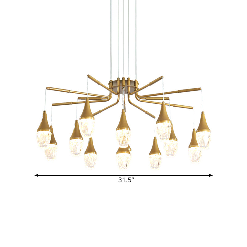 7/13/16-Head LED Chandelier Postmodern Burst Design Crystal Raindrop Ceiling Light in Gold Clearhalo 'Ceiling Lights' 'Chandeliers' 'Modern Chandeliers' 'Modern' Lighting' 1432001