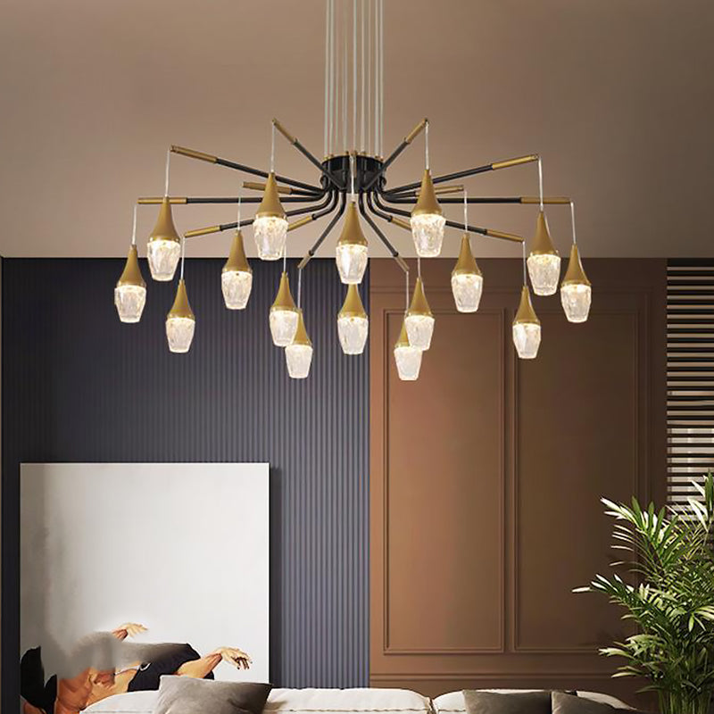 7/13/16-Head LED Chandelier Postmodern Burst Design Crystal Raindrop Ceiling Light in Gold Clearhalo 'Ceiling Lights' 'Chandeliers' 'Modern Chandeliers' 'Modern' Lighting' 1432003