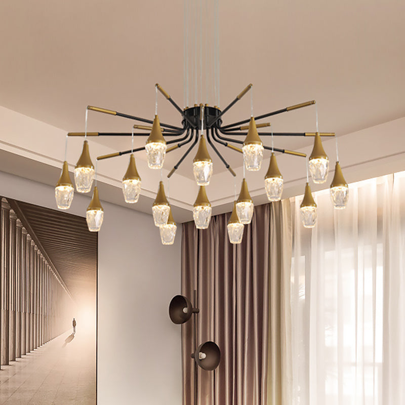 7/13/16-Head LED Chandelier Postmodern Burst Design Crystal Raindrop Ceiling Light in Gold Clearhalo 'Ceiling Lights' 'Chandeliers' 'Modern Chandeliers' 'Modern' Lighting' 1432004