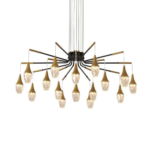7/13/16-Head LED Chandelier Postmodern Burst Design Crystal Raindrop Ceiling Light in Gold Clearhalo 'Ceiling Lights' 'Chandeliers' 'Modern Chandeliers' 'Modern' Lighting' 1432005