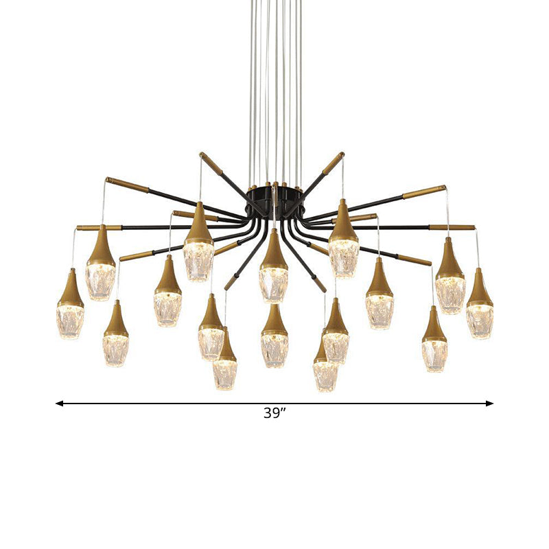 7/13/16-Head LED Chandelier Postmodern Burst Design Crystal Raindrop Ceiling Light in Gold Clearhalo 'Ceiling Lights' 'Chandeliers' 'Modern Chandeliers' 'Modern' Lighting' 1432006