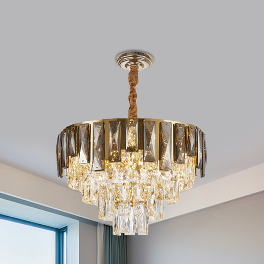 6 Lights Tapered Pendant Lamp Contemporary Clear and Smoke Beveled Crystal Chandelier Clearhalo 'Ceiling Lights' 'Chandeliers' 'Modern Chandeliers' 'Modern' Lighting' 1432008