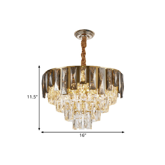 6 Lights Tapered Pendant Lamp Contemporary Clear and Smoke Beveled Crystal Chandelier Clearhalo 'Ceiling Lights' 'Chandeliers' 'Modern Chandeliers' 'Modern' Lighting' 1432010