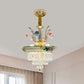 14"/17" W Antiqued Tiers Chandelier 2-Light Cut Crystal Drop Lamp with Handmade Rose Trim in Blue/Beige Clearhalo 'Ceiling Lights' 'Chandeliers' Lighting' options 1432048