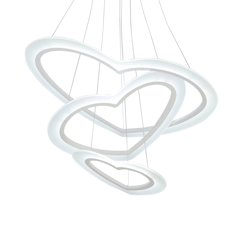 Heart-Shaped Chandelier Light Simple Acrylic LED 1/2/3-Head Living Room Ceiling Drop Pendant in Warm/White Light Clearhalo 'Ceiling Lights' 'Chandeliers' 'Modern Chandeliers' 'Modern' Lighting' 143205