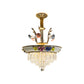 14"/17" W Antiqued Tiers Chandelier 2-Light Cut Crystal Drop Lamp with Handmade Rose Trim in Blue/Beige Clearhalo 'Ceiling Lights' 'Chandeliers' Lighting' options 1432060