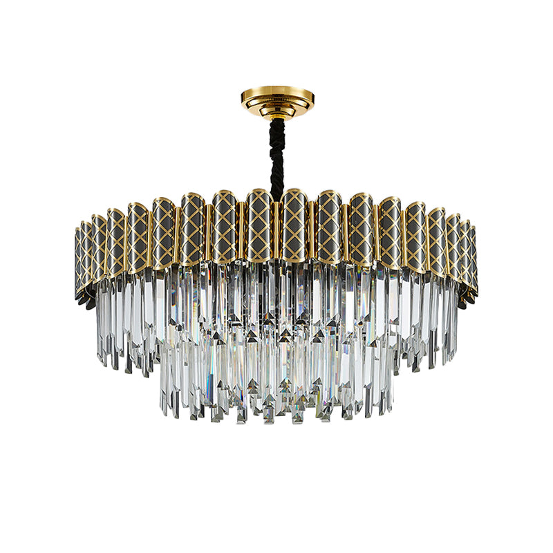 Crystal Rod 2 Tiers Round Pendant Light Modern 9 Bulbs Living Room Chandelier in Black-Gold Clearhalo 'Ceiling Lights' 'Chandeliers' 'Modern Chandeliers' 'Modern' Lighting' 1432062