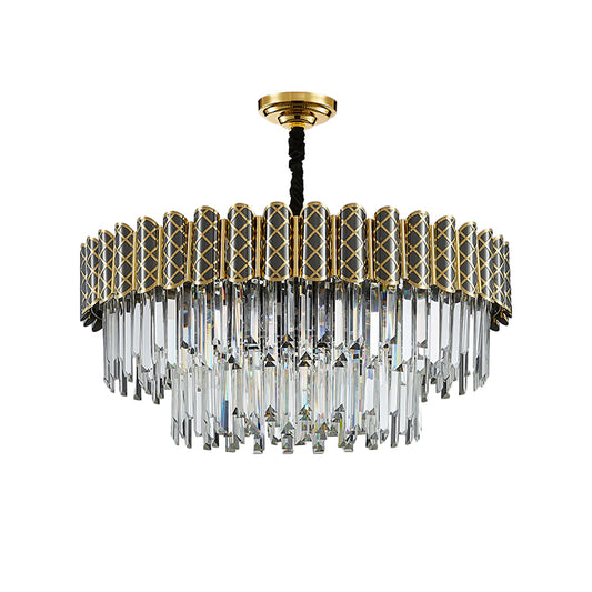 Crystal Rod 2 Tiers Round Pendant Light Modern 9 Bulbs Living Room Chandelier in Black-Gold Clearhalo 'Ceiling Lights' 'Chandeliers' 'Modern Chandeliers' 'Modern' Lighting' 1432062