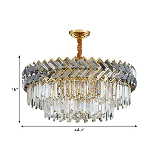 9 Bulbs Chandelier Pendant Light Modern 2-Layered Crystal Rods Suspension Light with Herringbone Design in Black-Gold Clearhalo 'Ceiling Lights' 'Chandeliers' 'Modern Chandeliers' 'Modern' Lighting' 1432068