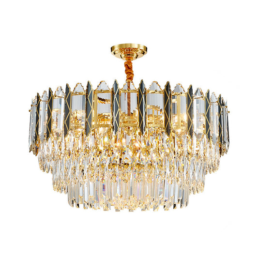 9-Head Tiered Chandelier Pendant Modern Stylish Black-Gold Crystal Down Lighting for Living Room Clearhalo 'Ceiling Lights' 'Chandeliers' 'Modern Chandeliers' 'Modern' Lighting' 1432077