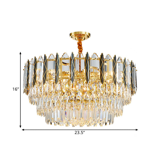 9-Head Tiered Chandelier Pendant Modern Stylish Black-Gold Crystal Down Lighting for Living Room Clearhalo 'Ceiling Lights' 'Chandeliers' 'Modern Chandeliers' 'Modern' Lighting' 1432078