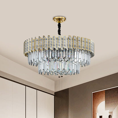 2-Tiered Crystal Ceiling Pendant Postmodern 9 Bulbs Bedroom Chandelier Light in Gold Gold Clearhalo 'Ceiling Lights' 'Chandeliers' 'Modern Chandeliers' 'Modern' Lighting' 1432079